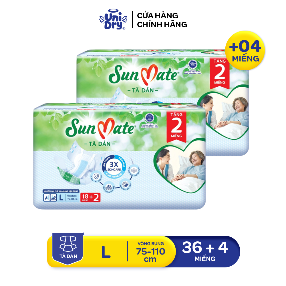 Combo 2 tã dán người lớn Sunmate mới M18/L18/XL18 +2 miếng