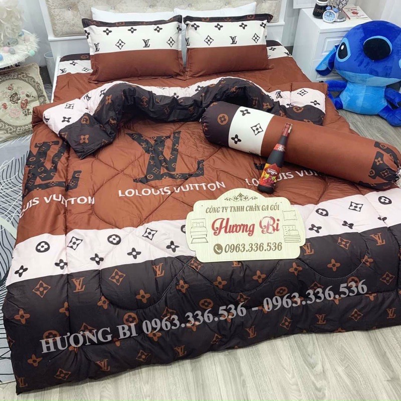 Trọn Bộ Chăn Ga Gối Chần Phao 5 Món LV