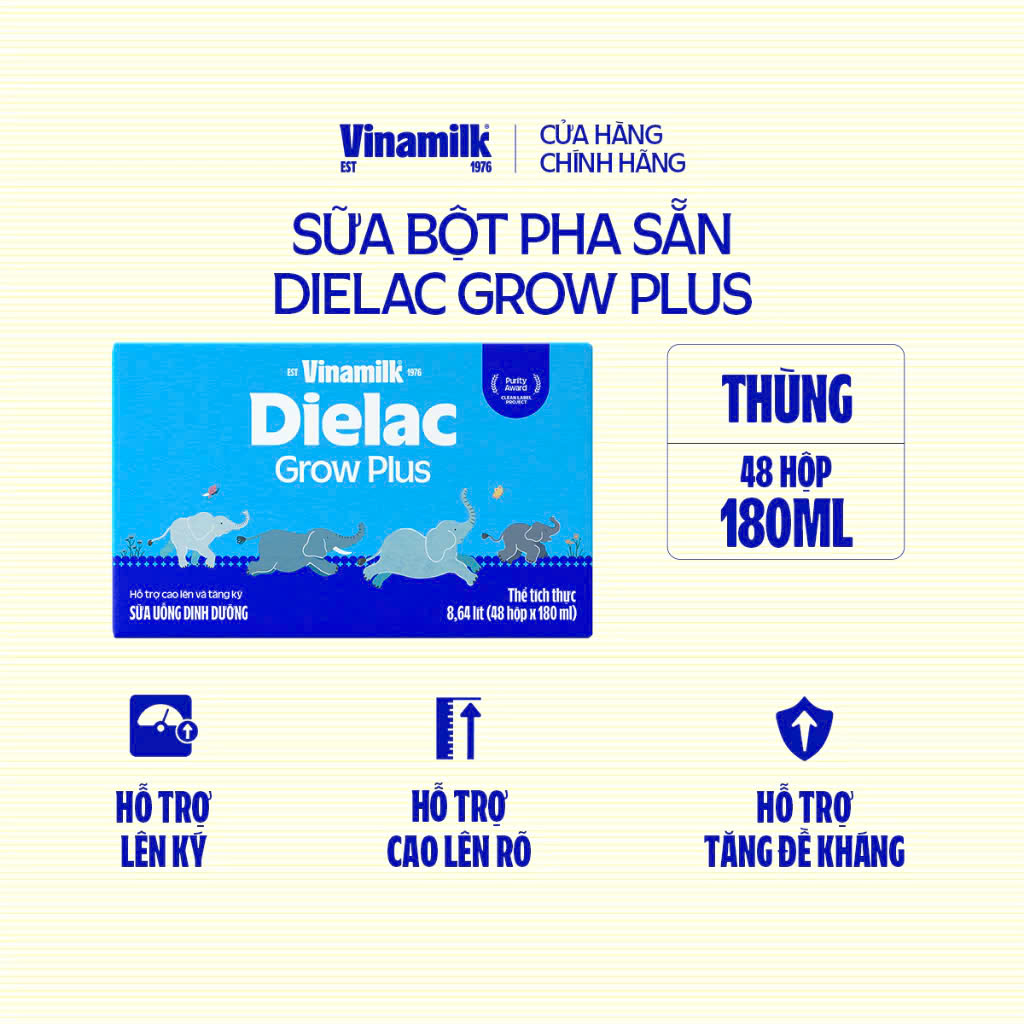 Thùng 48 Hộp Sữa Bột Pha Sẵn Dielac Grow Plus 180ml.