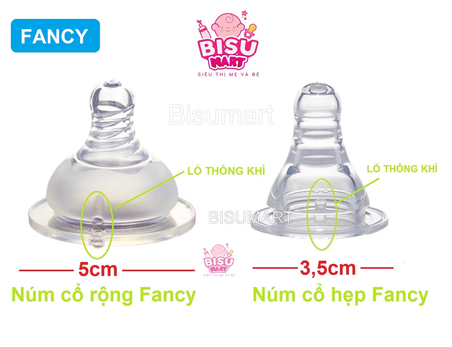 Núm Vú cổ hẹp Silicone Siêu Mềm cho bé FANCY đủ size