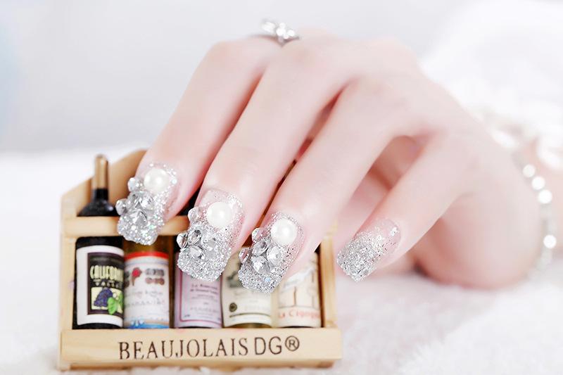 [HCM]Bộ 24 Móng Tay Giả Trắng Nhũ Đá (keo sẵn)