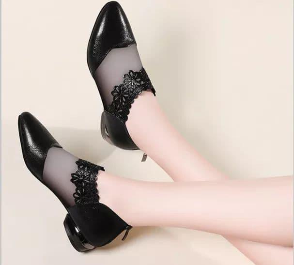 Giày búp bê cổ phối ren hoa