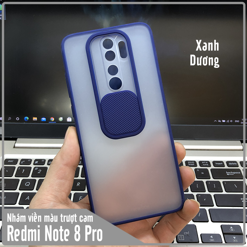 Ốp lưng cho Xiaomi Redmi Note 8 Pro nhám viền màu trượt camera