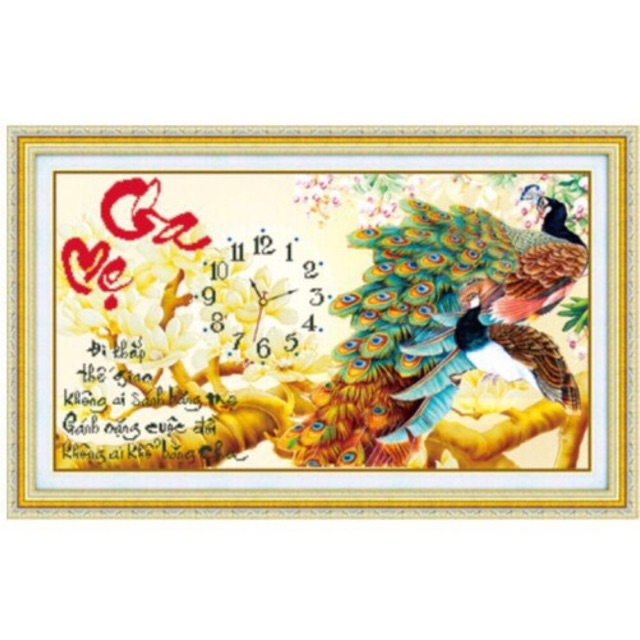 Tranh đính đá đồng hồ cha mẹ t95x56cm