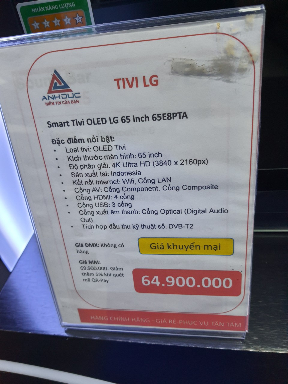 Smart tivi oled lg 65 inch 65e8pta