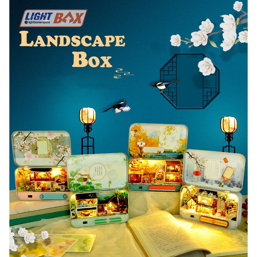 [Hoàn Tiền 10%]Nhà búp bê - LANDSCAPE BOX [HỘP mô hình có nội thất + Đèn LED + Giá đỡ]