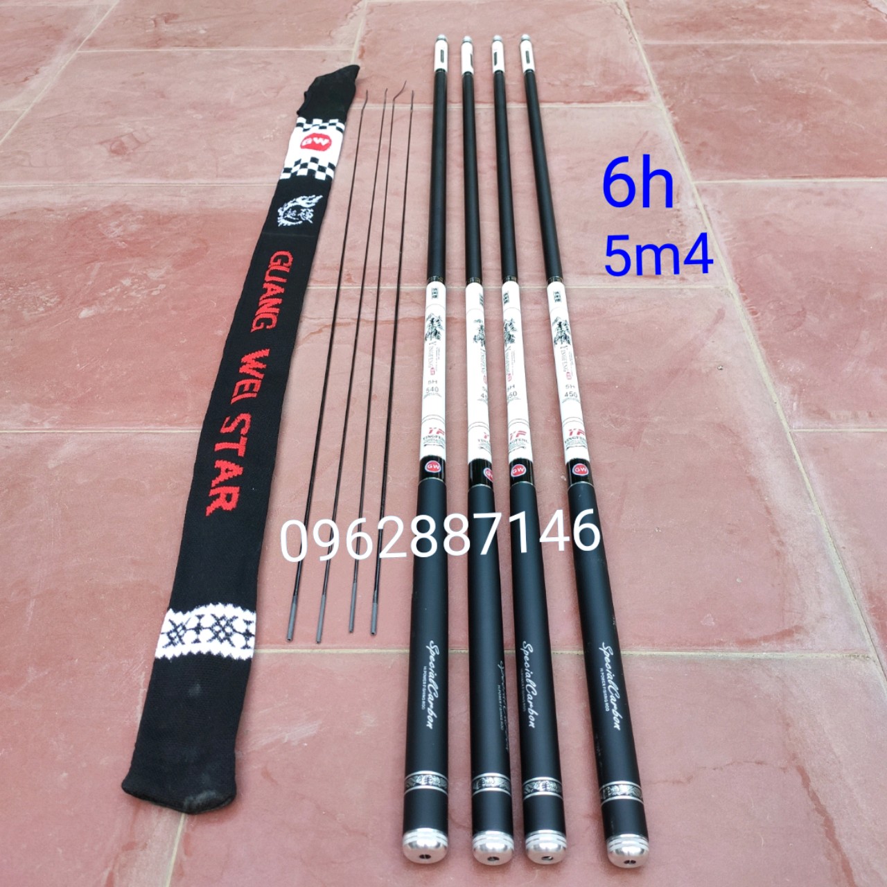 cần câu tay gw 6H 6m3 catbon xoắn tặng ngọn phụ