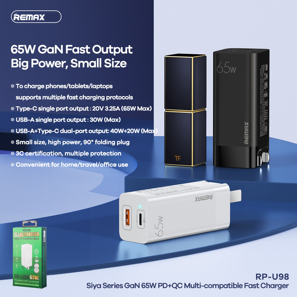 Cốc sạc nhanh Remax RP-U98 USB+Type C QC3.0+PD 65W