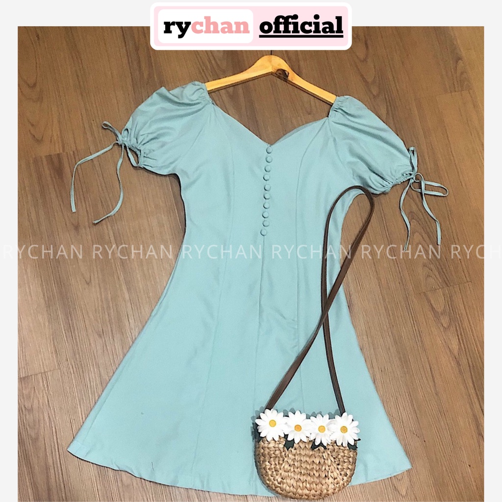 [XÃ KHO] [ẢNH THẬT CUỐI] Đầm Xoè Nút Bọc Tay Nơ 2 Màu - DX061