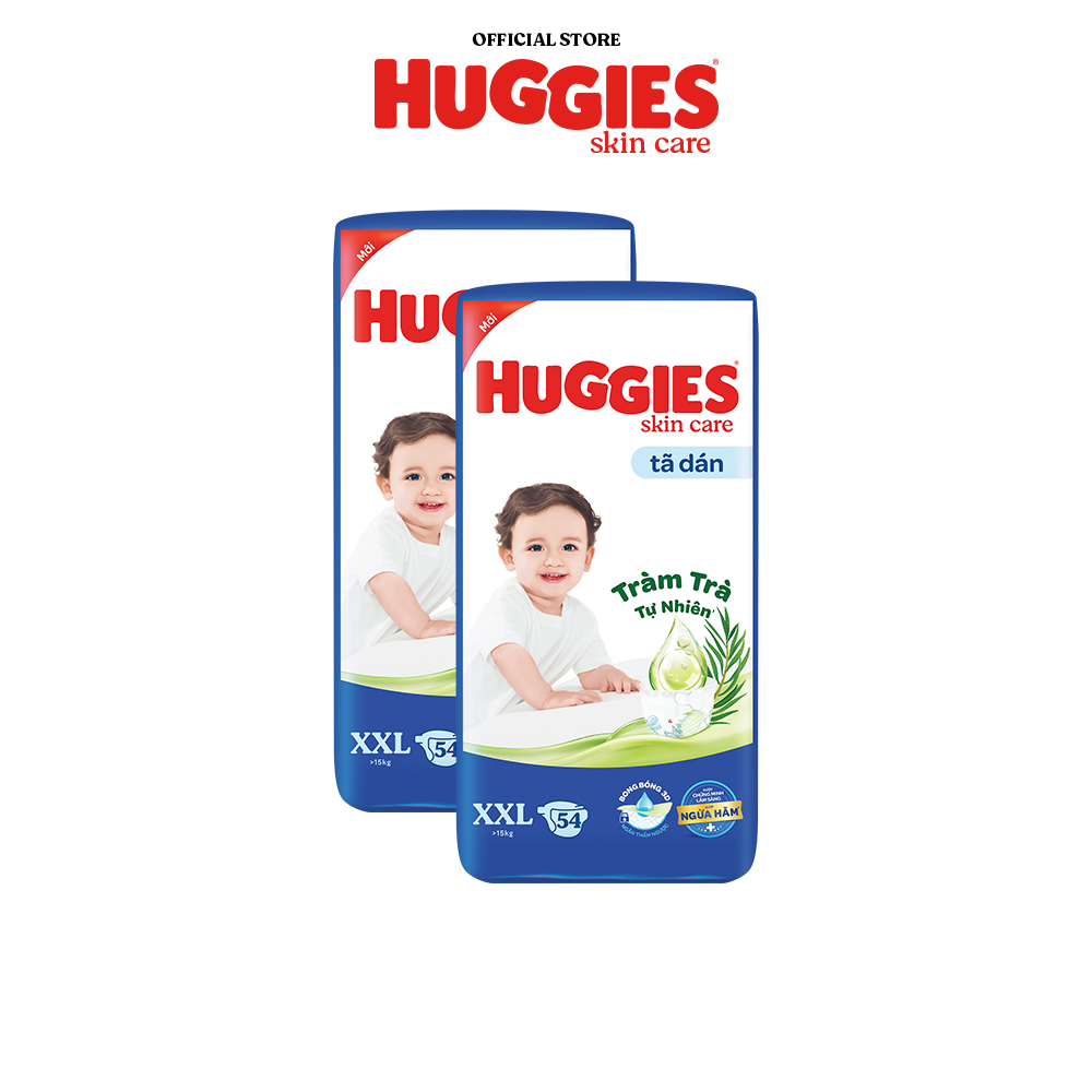 Combo 2 Tã/bỉm dánHuggies Skincare Super Jumbo M76+3/L68/XL60/XXL54
