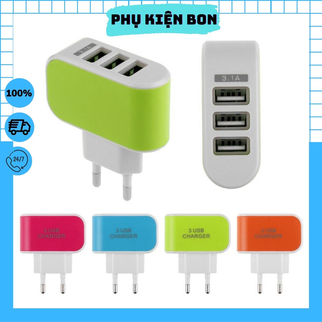 Củ sạc 3 cổng usb- Củ sạc đa năng sạc nhiều máy