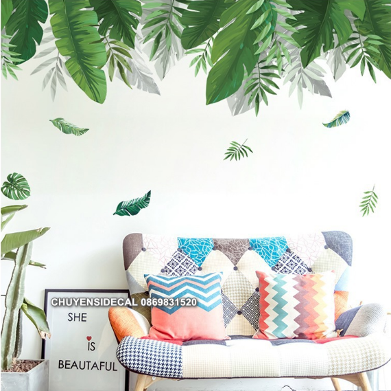 [HCM]Decal trang trí tường - Dây Cỏ Bắc Âu Xanh tươi-BA024