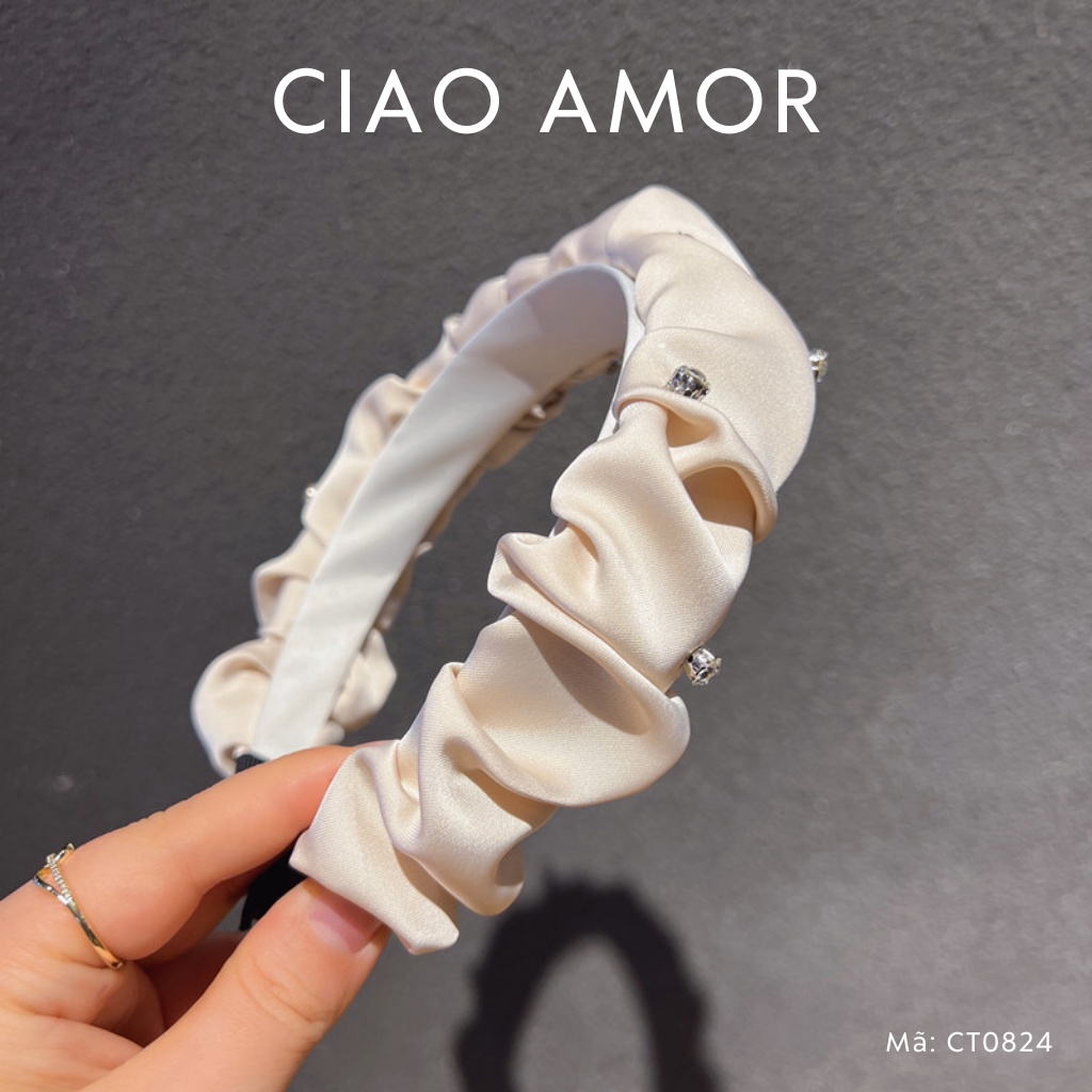 Cài tóc nữ, Bờm tóc vải lụa nhún đính đá nụ Phụ kiện tóc Ciao Amor - CT0824