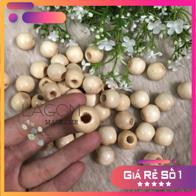 Hạt gỗ tròn size 20mm làm Macrame, handmade