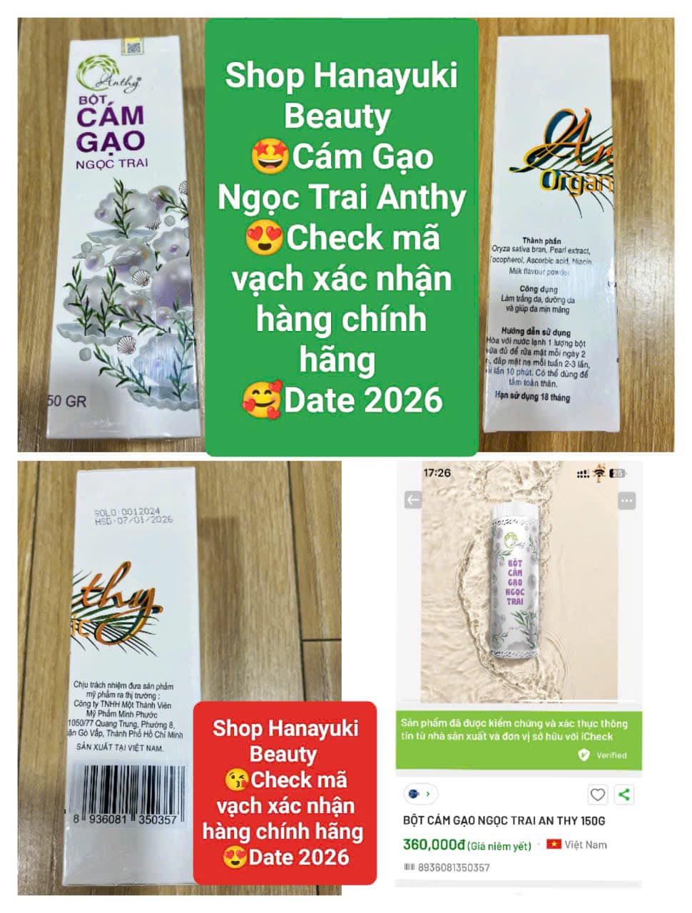 [Chính hãng Anthy-Date 2026] Bột Cám Gạo Ngọc Trai ANTHY 150gram