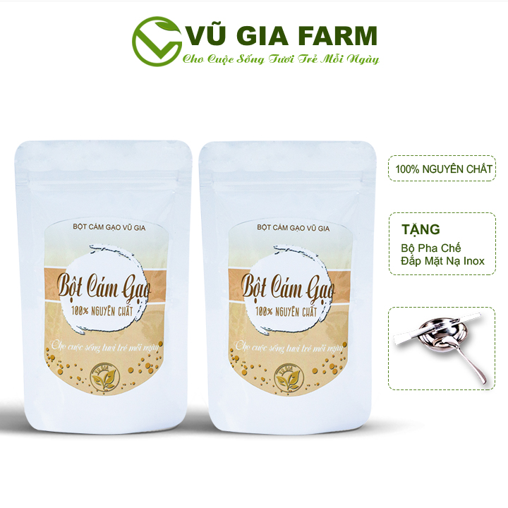 Combo 2 Bột Cám Gạo Nguyên Chất Vũ Gia (100g/túi) + Tặng Bộ đắp mặt nạ inox cao cấp - Đắp mặt nạ dưỡng da, tẩy tế bào chết, se khít lỗ chân lông, đánh bay mụn ẩn