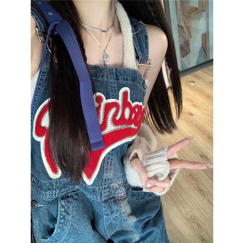 Quần Yếm Jeans Ống Rộng Phong Cách Hàn Quốc