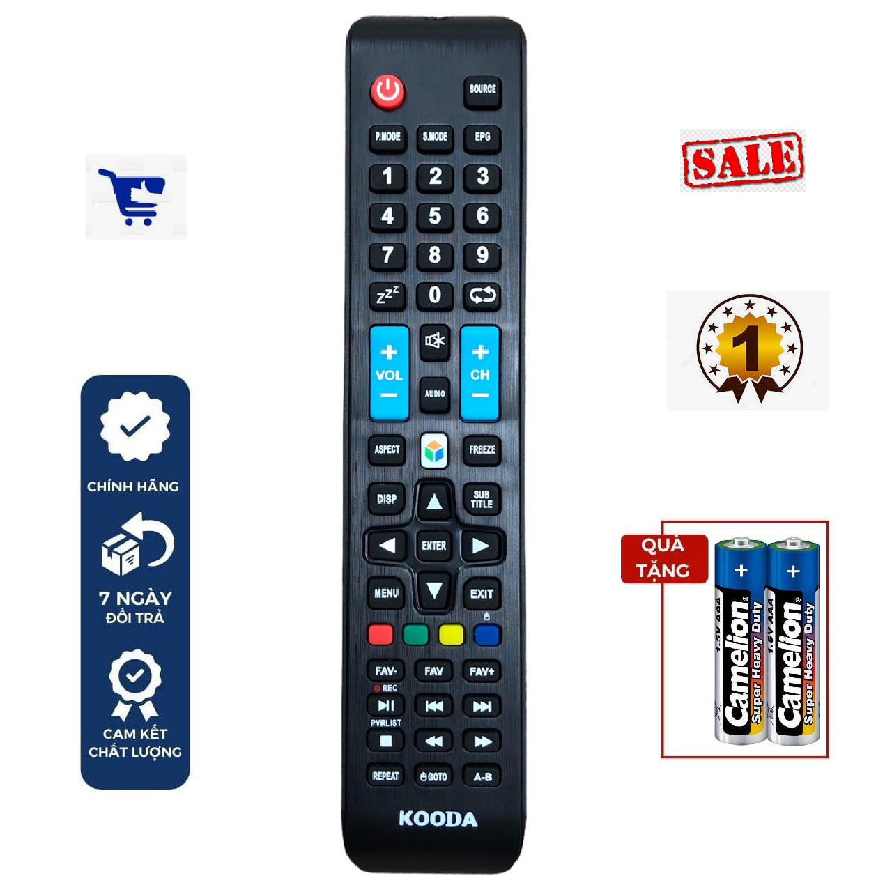 Điều khiển tivi Kooda Smart có internet, dài - Hàng chính hãng, tặng kèm pin