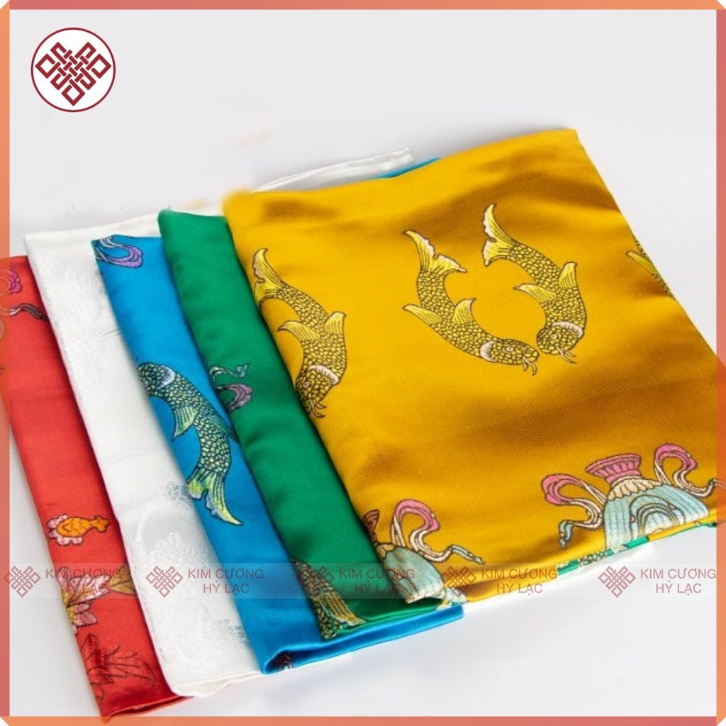 Khăn Khata [Kim Cương Hỷ Lạc] lụa thêu Bát cát tường 250X40cm