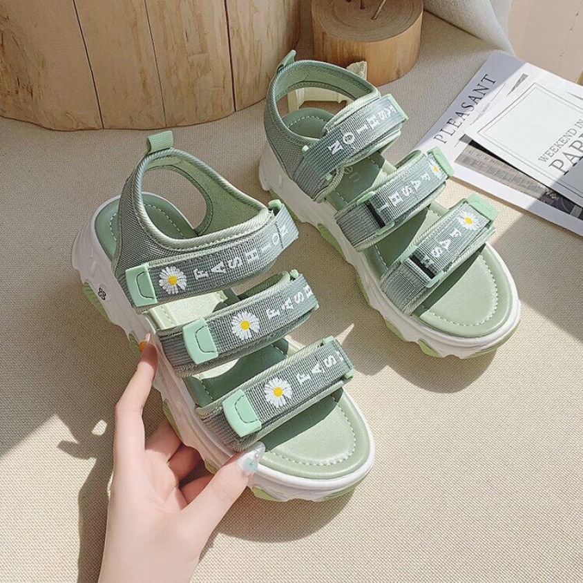 (3 MÀU) Sandal nữ Ulzang thời trang 3 hoa cúc đế cao 3 phối màu đẹp trẻ trung sang chảnh giá rẻ