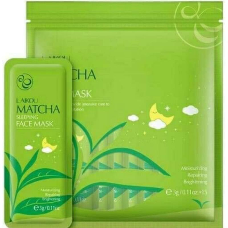 Túi 15 gói mặt nạ ngủ Matcha Mud Mask Laikou dưỡng da mụn cấp ẩm thải độc trà xanh