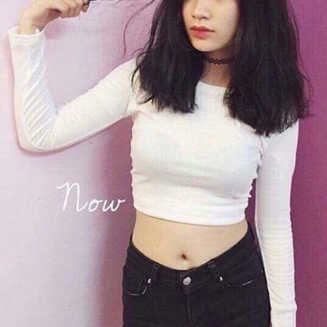 áo croptop dài tay hai màu cá tính