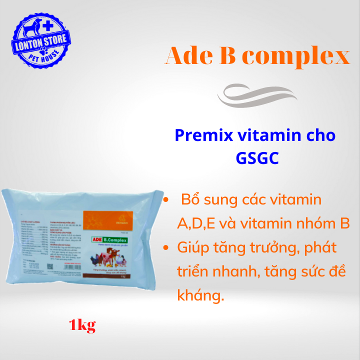 VEMEDIM ADE B COMPLEX Premix Bổ sung vitamin A,D,E, vitamin nhóm B tăng đề kháng cho gia súc, gia cầm, gói 1kg