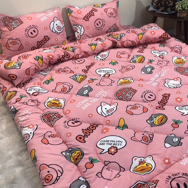 Set 4 Chăn Phao Cotton Poly LỢN HỒNG đáng yêu,dễ thương