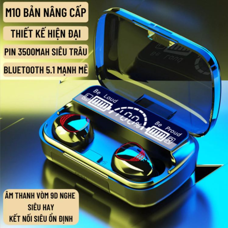 Tai Nghe Bluetooth M10 Phiên Bản Nâng Cấp Pro Chip 5.1 Mạnh Mẽ Pin 3500mah Cực Trâu Mic Đàm Thoại 2 Bên Hỗ Trợ Mọi Dòng Máy, Tai Nghe Bluetooth Không Dây M10, Tai Nghe Nhét Tai Không Dây