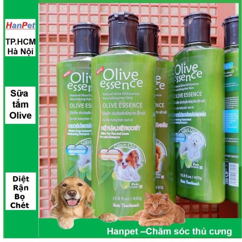 Sữa tắm chó mèo OLIVE 450ml - tinh chất dầu ô liu (4 loại) làm mượt lông và sạch ve rận