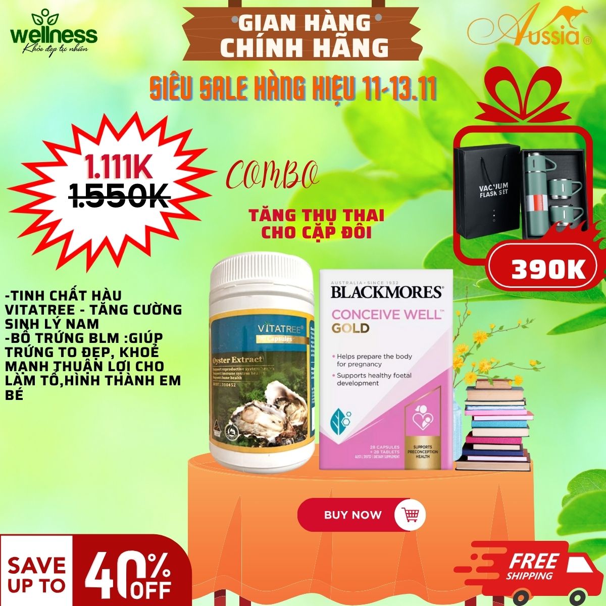 Best Sell - Combo tăng khả năng thụ thai - hàu vitatree