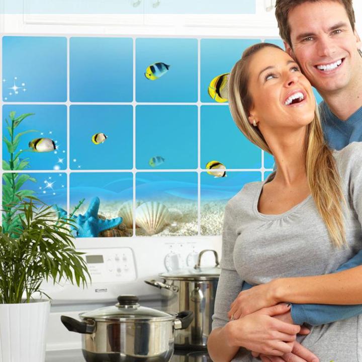 Decal giấy dán tường Dán Bếp Sticker Tranh Dán Tường - Đại dương xanh, decal dán tường bếp