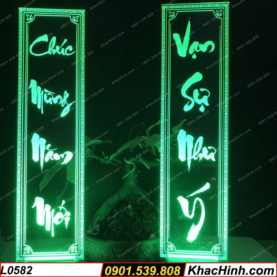 Đèn tranh Thư Pháp Chúc Mừng Năm Mới -Vạn Sự Như Ý, câu đối tết, chúc mừng năm mới, Happy New Year, vạn sư như ý, an khang thịnh vượng, đèn thờ, tranh thư pháp, Đèn led khắc hình theo yêu cầu, đèn khắc hình cá nhân
