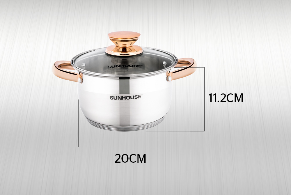 [HCM]Nồi inox 5 đáy sunhouse 16 20 24cm (QUAI NÚM VÀNG)