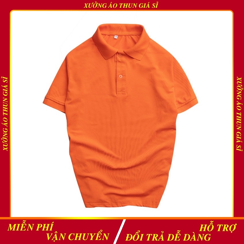 Áo Thun Cổ Trụ Vải Cá Sấu Thái 4 chiều màu Cam (Có size người lớn và trẻ em)