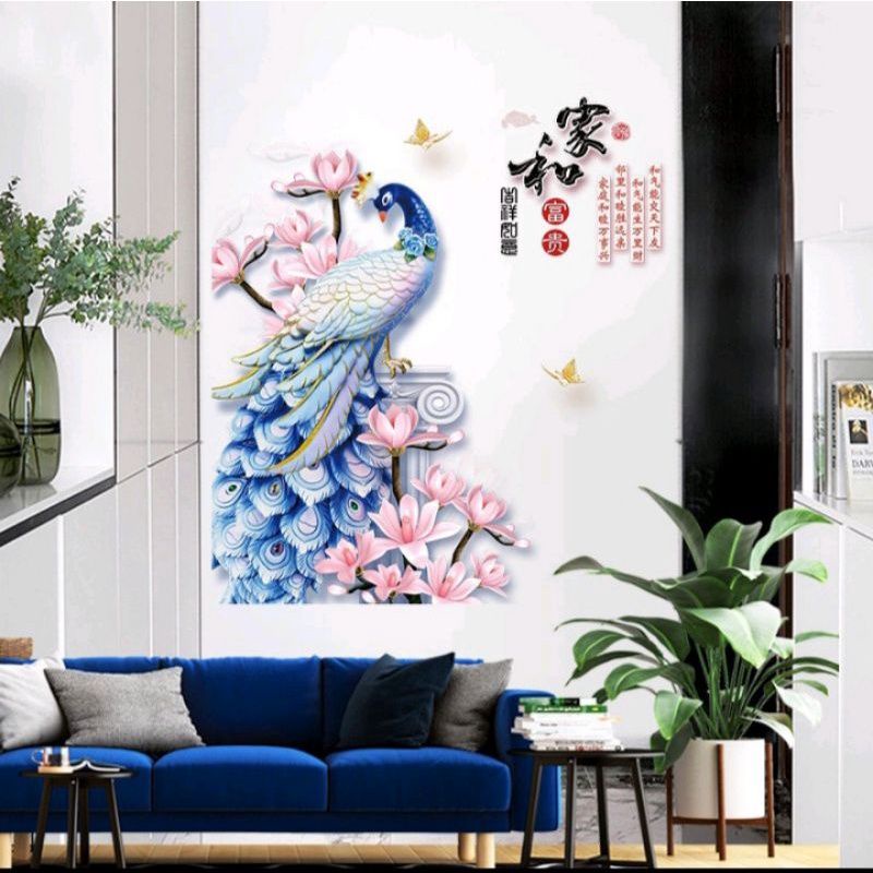 Decal dán tường chim công