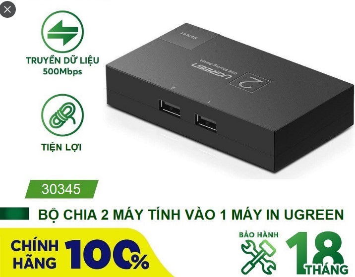 Bộ chia máy in 1 ra 2 cổng usb 2.0 ugreen 30345 cao cấp