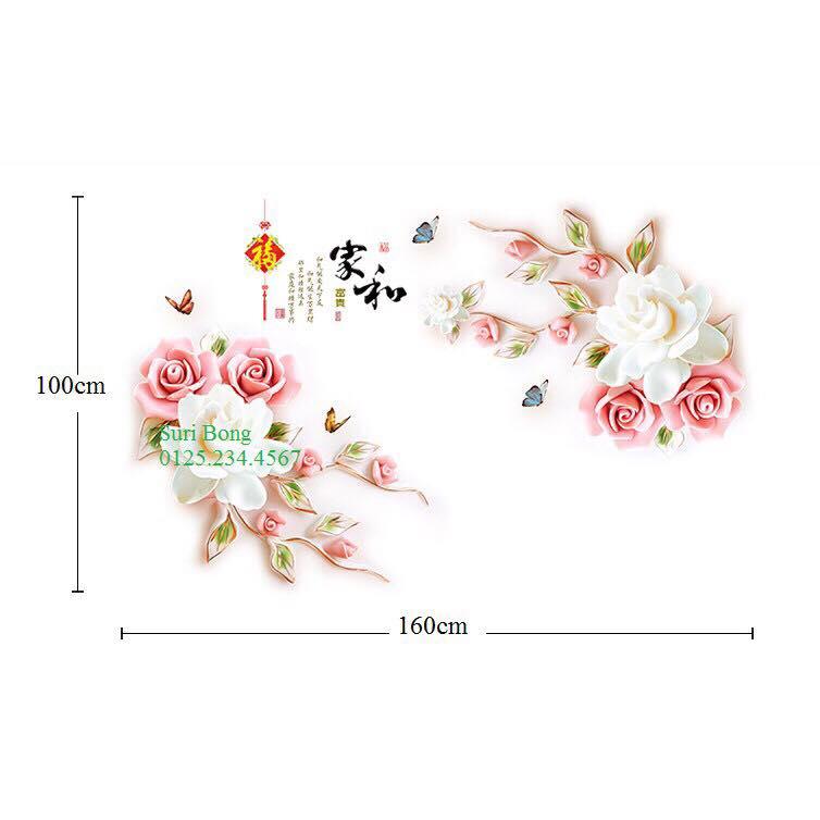 decal dán tường mẫu hoa hồng đá 3D sang chảnh
