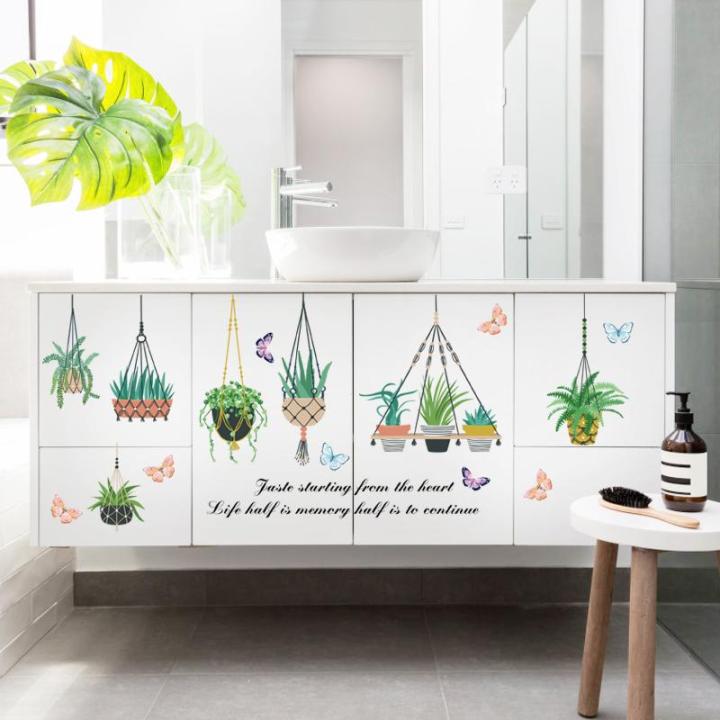 Decal dán tường giỏ hoa xương rồng SK9329 - Decal dán tường cây xanh ,Decal dán tường hoa lá