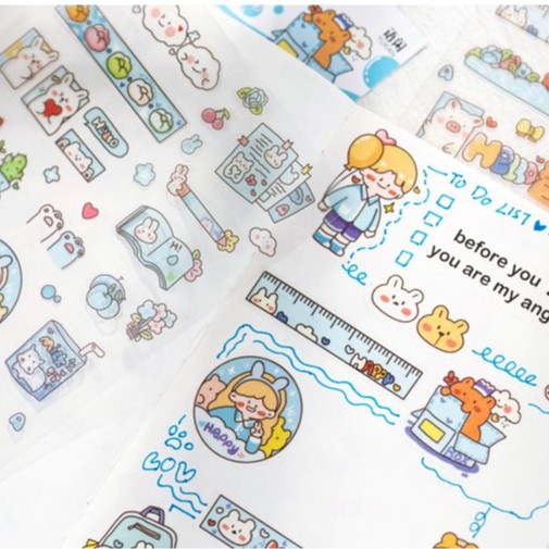 Sticker set 6 tấm (giấy washi/PVC) bé gái dễ thương - MiuSua