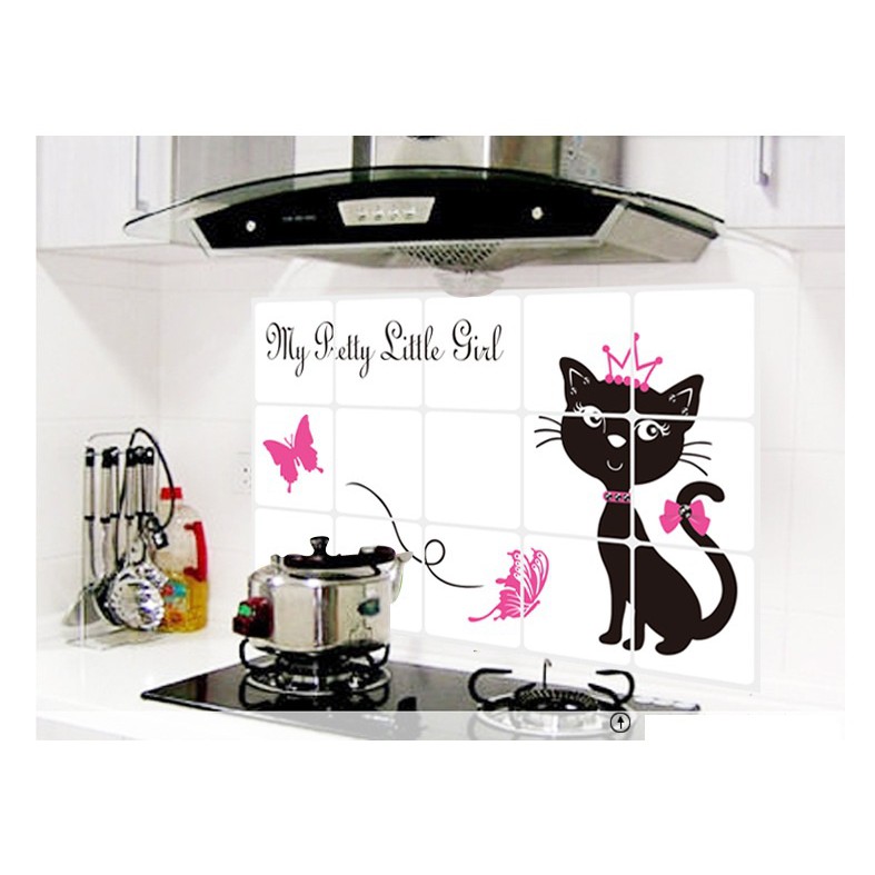 Decal dán bếp Mèo xinh xắn 45x75cm - Tranh dán bếp họa tiết chú mèo cute bền đẹp chống bám dầu mỡ