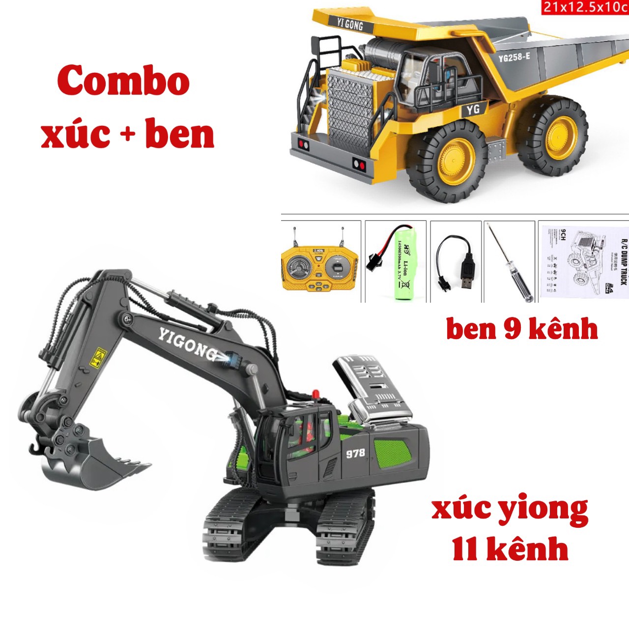 Combo xe máy xúc 11 kenh Xuezhishan - xe ben xe ủi ( phần ben , ủi , gầu xúc bằng kim loại)