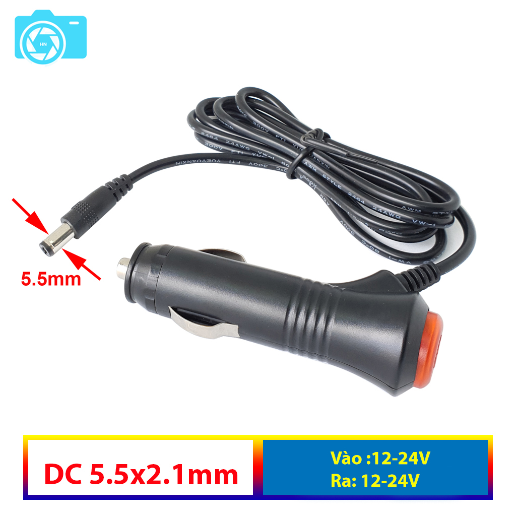 Tẩu cấp nguồn cho Màn hình ô tô, chân cắm 5.5x2.1mm, có cầu chì, có công tắc, dây dài 1.4m