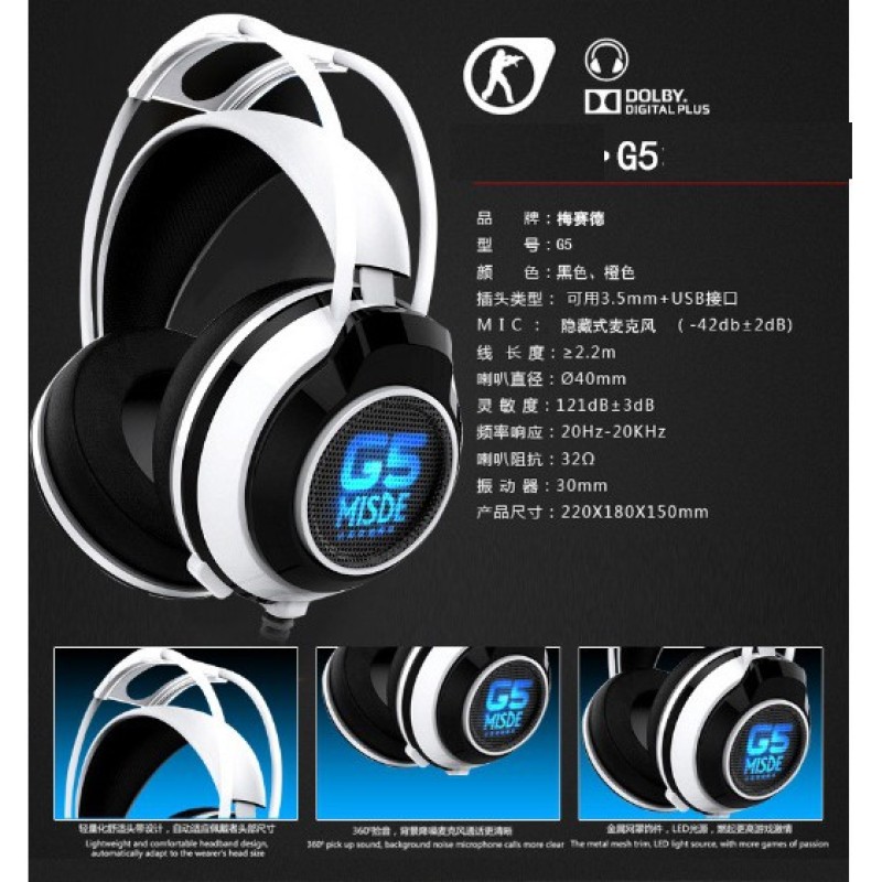 Bảng giá [HCM]Tai nghe gaming G5 thách thức phòng nét chụp tai có mic ( màu trắng) Phong Vũ