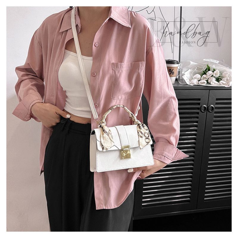 Túi xách nữ đeo chéo, túi đeo vai phong cách, túi xách tay công sở phối dây lụa sang chảnh, đi làm, đi chơi, du lịch, da PU cao cấp, đứng form, có bảo hành da