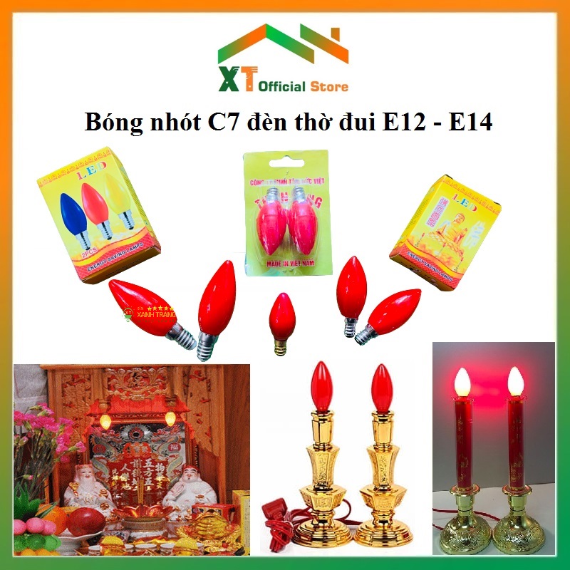 Bóng đèn quả nhót - E12 E14, bóng led đèn thờ tiết kiệm điện 1W, đèn trái ớt ban ông địa