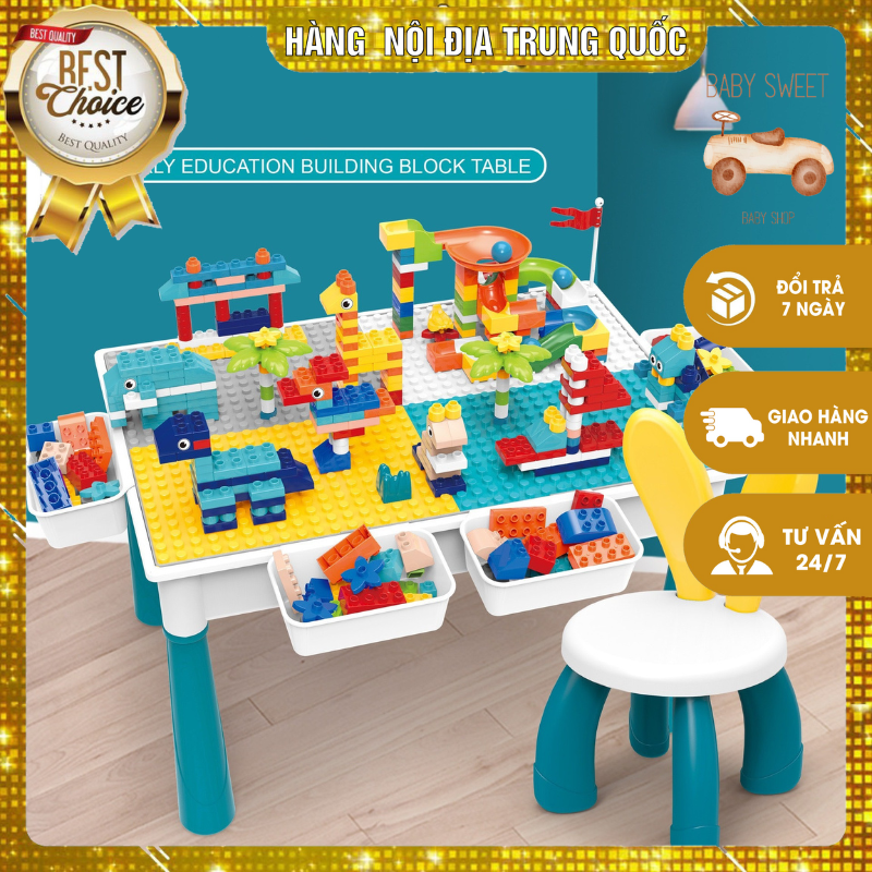 Bộ Lắp Ghép Lego đóng gói hộp màu Bàn Lớn 61x42x45cm 186 Chi Tiết có 1 ghế