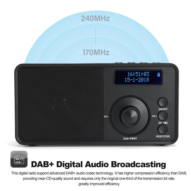 Portable DAB + Digital Radio Wireless Bluetooth Stereo Speaker LCD Display Outdoor Headset Support Alarm Clock FM AUX