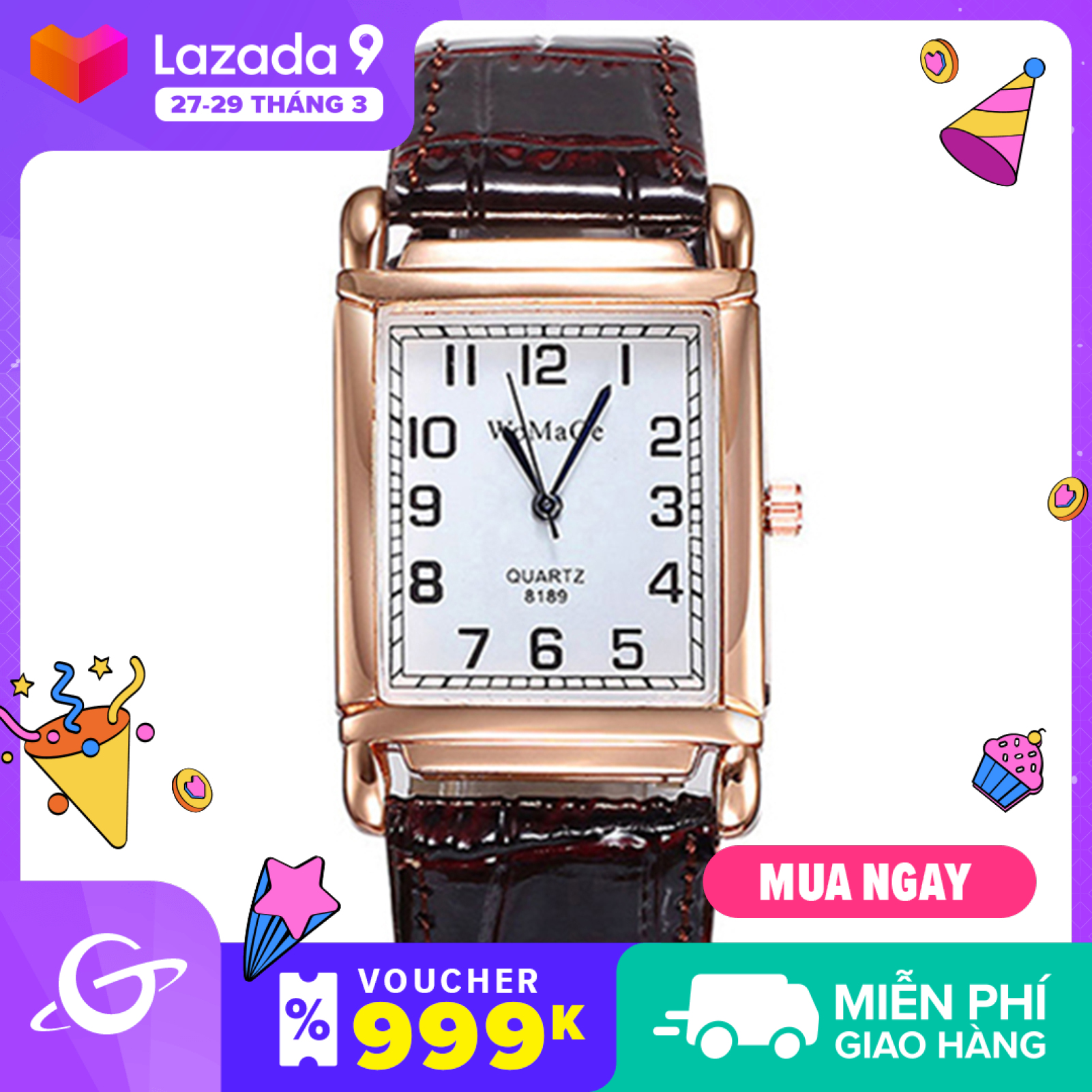 WOCO Men Women Fashion Faux Leather Band Square Dial Quartz Analog Wrist Watch