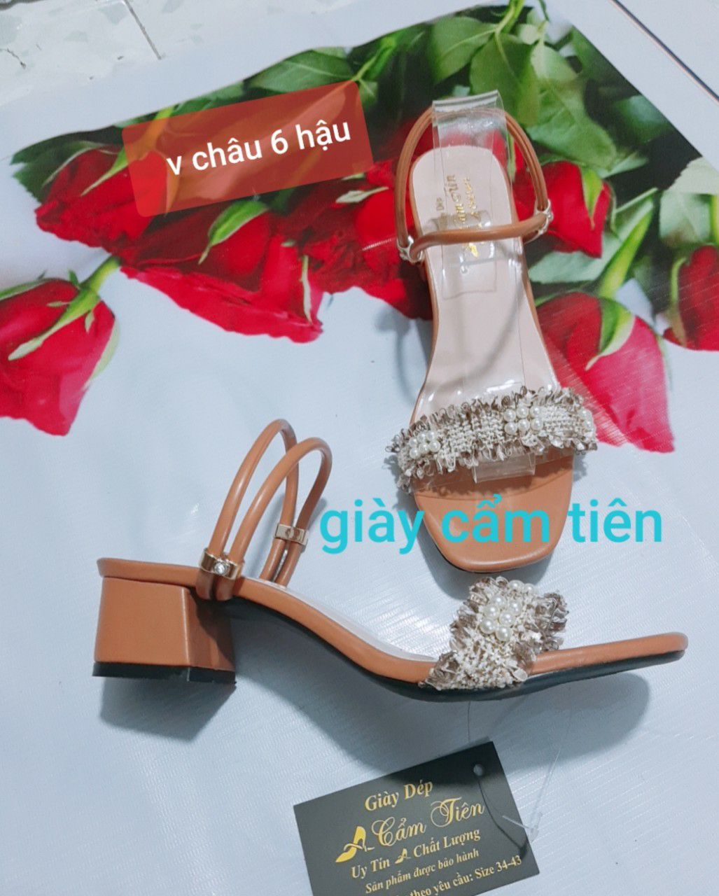 Ảnh thật giày cao gót màu nâu size nhỏ 33 đến 44